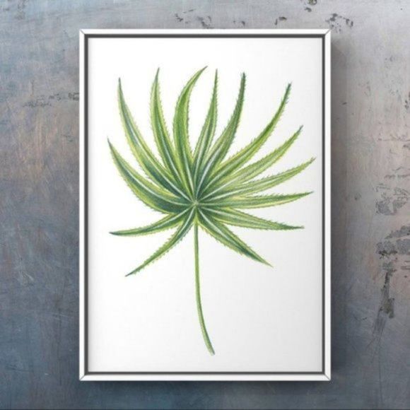 Modern minimalist green watercolor leaf art print - Picture 1 of 2